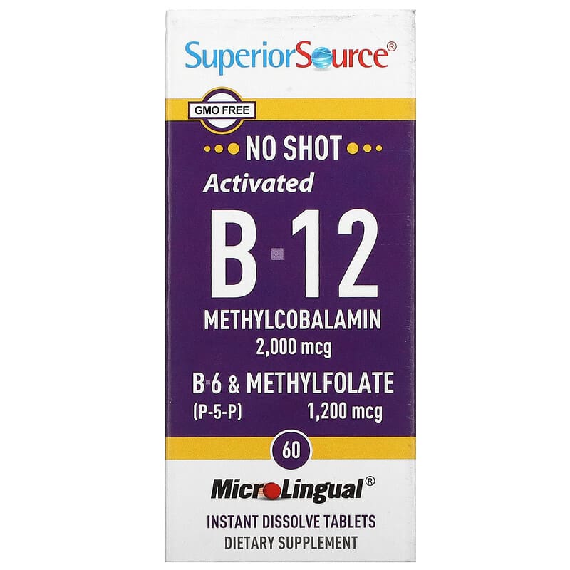 Superior Source Activated B-12 Methylcobalamin B-6 (P-5-P) & Methylfolate 60 Microlingual Instant Dissolve Tablets 1 Superior Source Activated B-12 Methylcobalamin B-6 (P-5-P) & Methylfolate 60 viên 076635904754