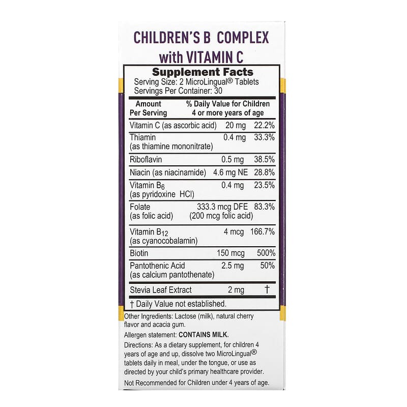 Superior Source Children's B Complex with Vitamin C 60 MicroLingual Instant Dissolve Tablets 8 Thành phần vi chất Superior Source Children's B Complex + Vitamin C 60 viên 076635900800
