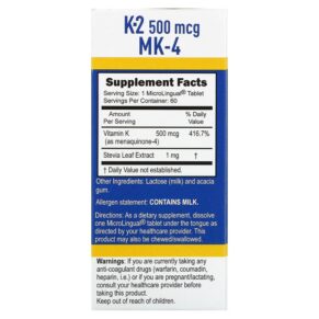 Superior Source Vitamin K-2 500 mcg 60 MicroLingual Instant Dissolve Tablets 076635904105