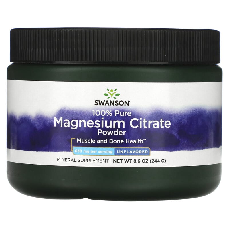 Swanson 100% Pure Magnesium Citrate Powder Unflavored 630 mg 8.6 oz (244 g) 087614117546