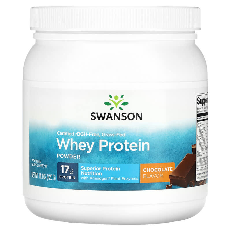 Swanson Certified rBGH-Free Grass-Fed Whey Protein Powder Chocolate 14.8 oz (420 g) 1 Swanson Certified rBGH-Free Grass-Fed Whey Protein Powder Chocolate 14.8 oz (420 g) 087614024752