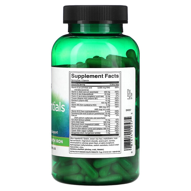 Swanson Daily Essential Multi with Iron 250 Capsules 8 Thành phần vi chất Swanson Daily Essential Multi + Iron 250 viên 087614012575