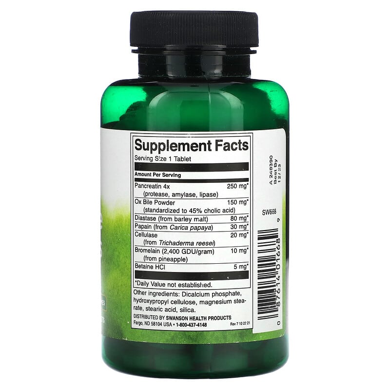 Swanson Digestive Enzymes 180 Tablets 8 Thành phần vi chất Swanson Digestive Enzymes 180 viên 087614016689