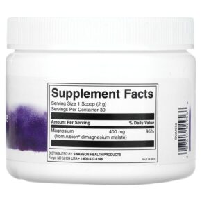 Swanson DiMagnesium Malate Powder 400 mg 2.1 oz (60 g) 087614029566