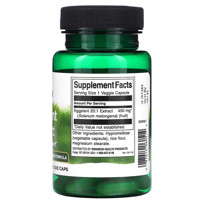 Swanson Eggplant Extract 450 mg 30 Veggie Caps 8 Thành phần vi chất Swanson Eggplant Extract 450 mg 30 viên 087614060514