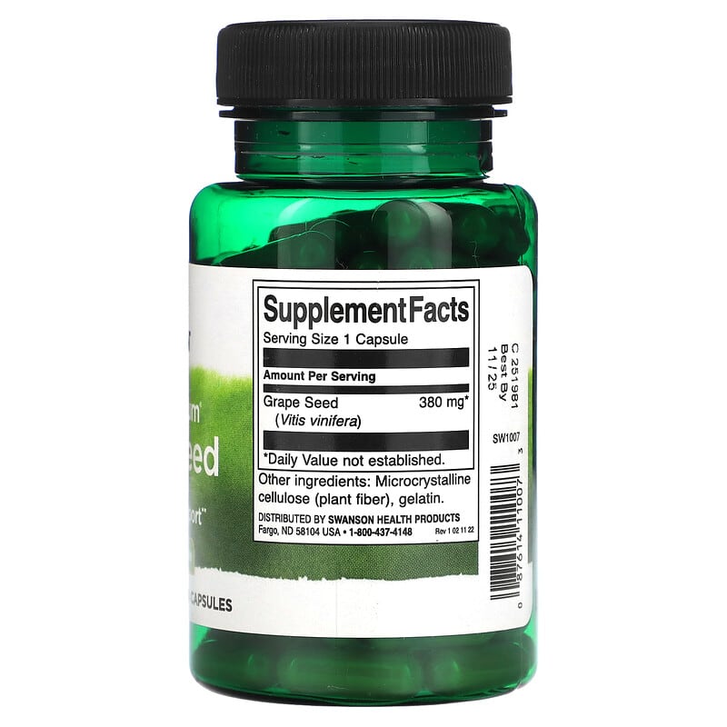 Swanson Full Spectrum Grape Seed 380 mg 100 Capsules 8 Thành phần vi chất Swanson Full Spectrum Grape Seed 380 mg 100 viên 087614110073