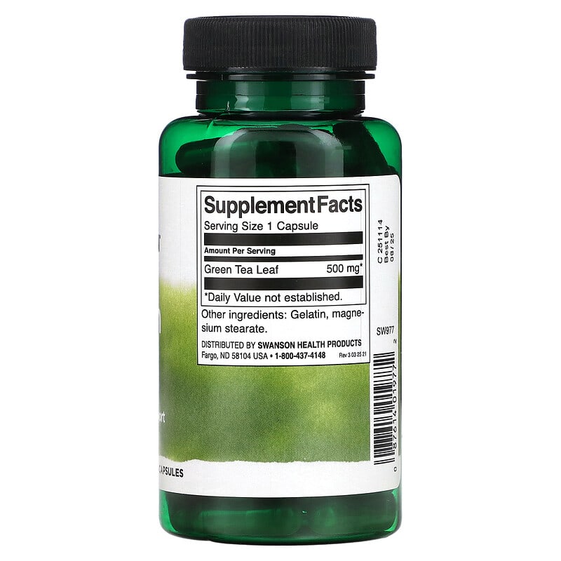 Swanson Green Tea 500 mg 100 Capsules 8 Thành phần vi chất Swanson Green Tea 500 mg 100 viên 087614019772
