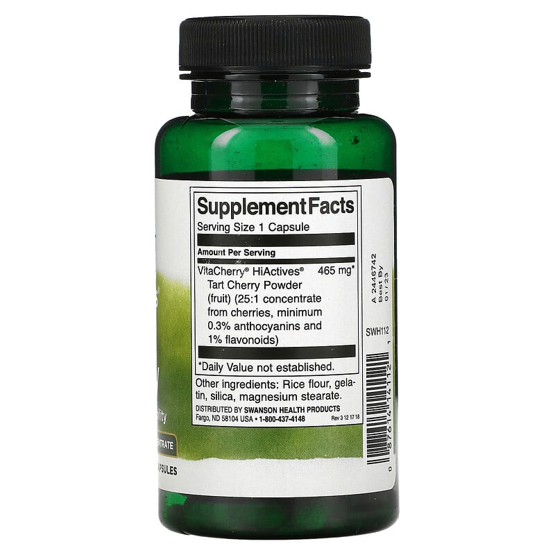 Swanson HiActives Tart Cherry 465 mg 60 Capsules 8 Thành phần vi chất Swanson HiActives Tart Cherry 465 mg 60 viên 087614141121
