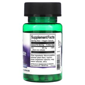 Swanson Iron Citrate Active Form 25 mg 60 Veggie Capsules 087614113777