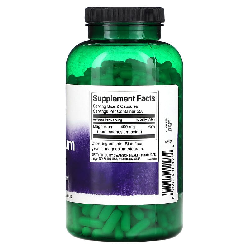 Swanson Magnesium Oxide 200 mg 500 Capsules 8 Thành phần vi chất Swanson Magnesium Oxide 200 mg 500 viên 087614011974