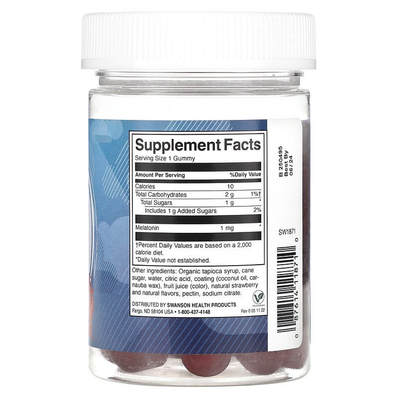 Swanson Melatonin Low Dose Strawberry 60 Gummies 8 Thành phần vi chất Swanson Melatonin Low Dose Strawberry 60 viên 087614118710