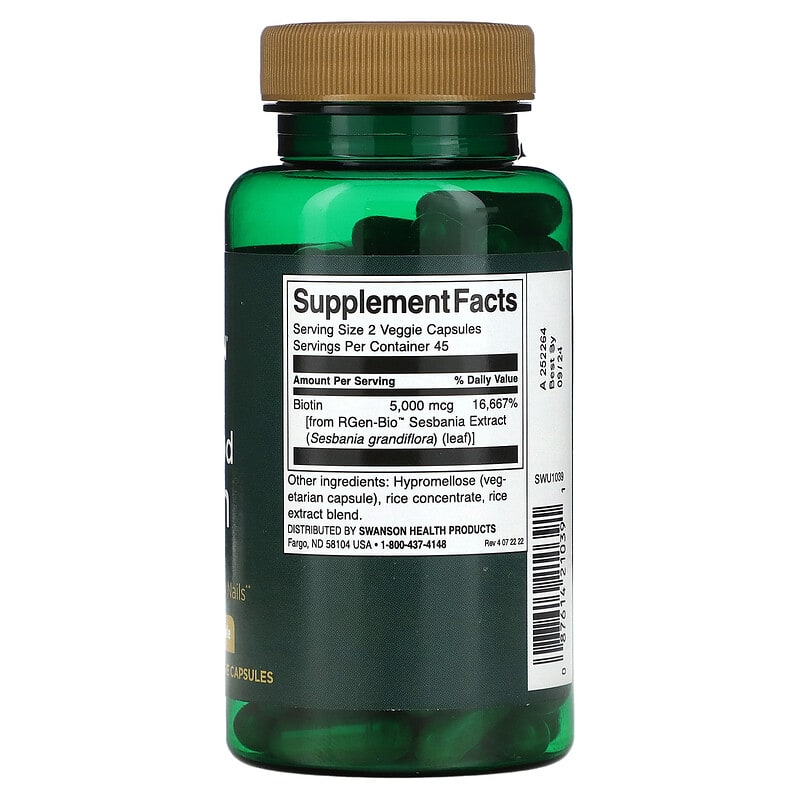 Swanson Real Food Biotin 2.500 mcg 90 Veggie Capsules 8 Thành phần vi chất Swanson Real Food Biotin 2.500 mcg 90 viên 087614210391