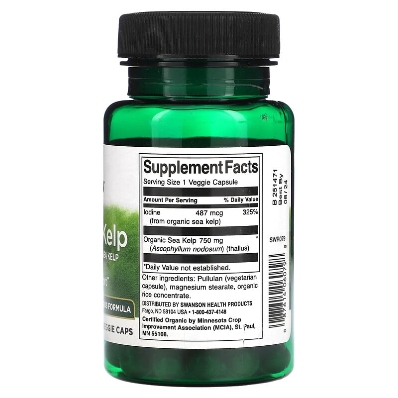 Swanson Scottish Kelp Made With Organic Sea Kelp 750 mg 30 Veggie Capsules 8 Thành phần vi chất Swanson Scottish Kelp Made + Organic Sea Kelp 750 mg 30 viên 087614060798