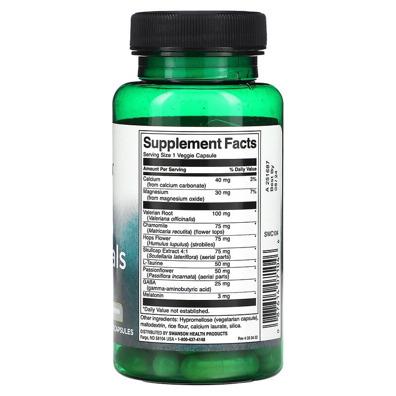 Swanson Sleep Essentials 60 Veggie Capsules 8 Thành phần vi chất Swanson Sleep Essentials 60 viên 087614071046