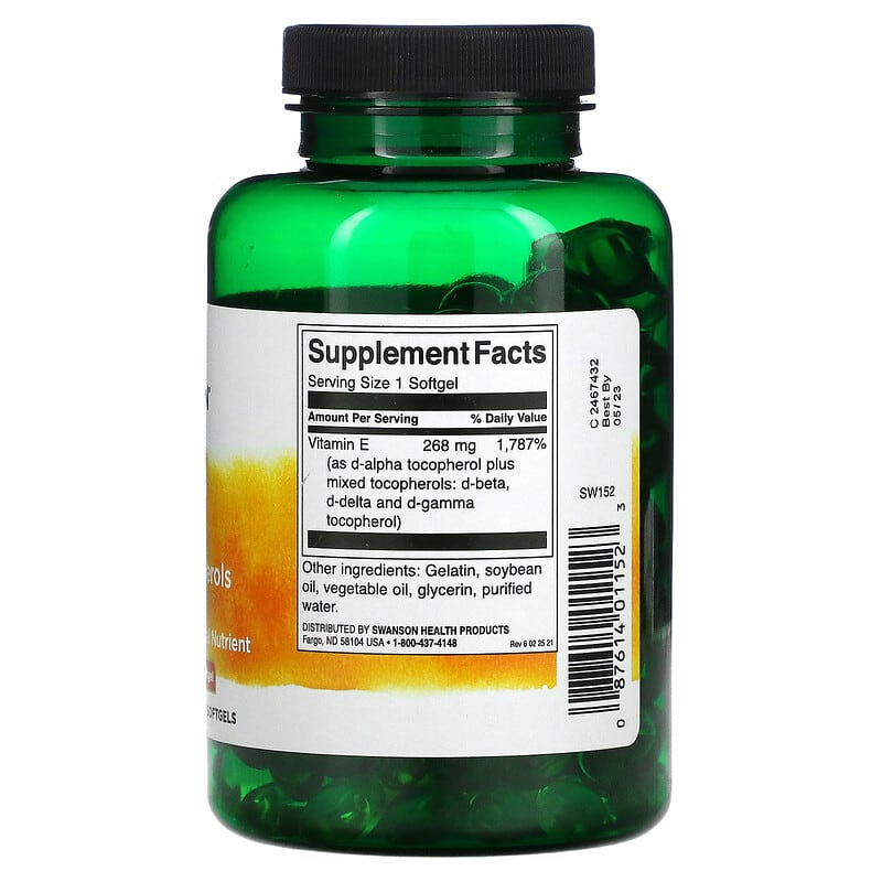 Swanson Vitamin E Mixed Tocopherols 400 IU (268 mg) 250 Softgels 8 Thành phần vi chất Swanson Vitamin E Mixed Tocopherols 400 IU (268 mg) 250 viên 087614011523