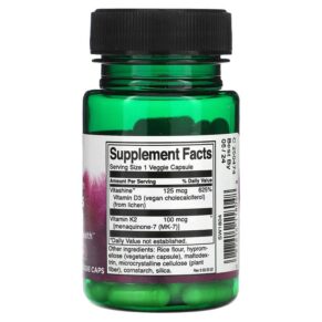 Swanson Vitamins D3 & K2 60 Veggie Caps 087614118048