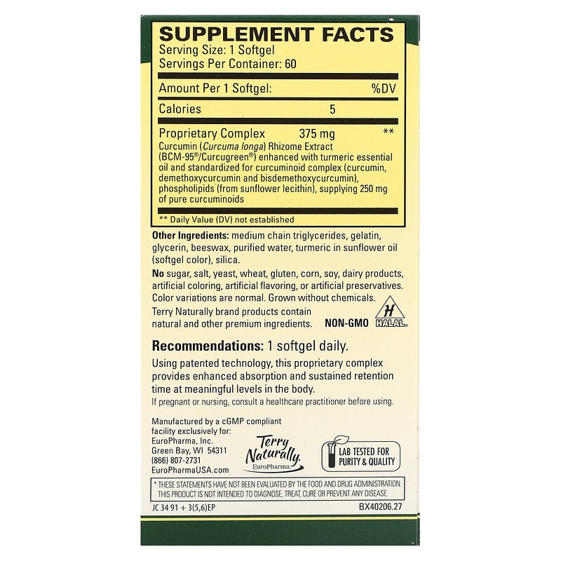 Terry Naturally CuraMed 375 mg 60 Softgels 8 Thành phần vi chất Terry Naturally CuraMed 375 mg 60 viên 367703402068