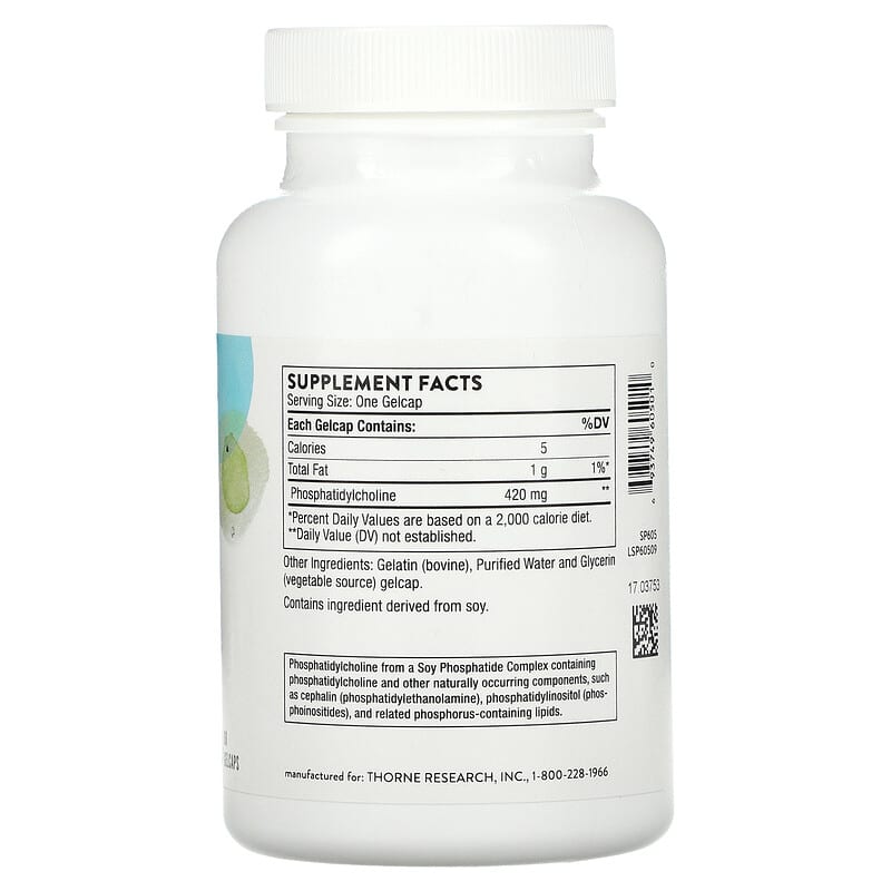 Thorne Phosphatidyl Choline 60 Gelcaps 8 Thành phần vi chất Thorne Phosphatidyl Choline 60 viên 693749605010