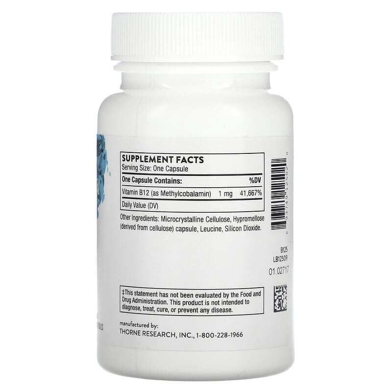 Thorne Vitamin B12 as Methylcobalamin 60 Capsules 8 Thành phần vi chất Thorne Vitamin B12 as Methylcobalamin 60 viên 693749125020
