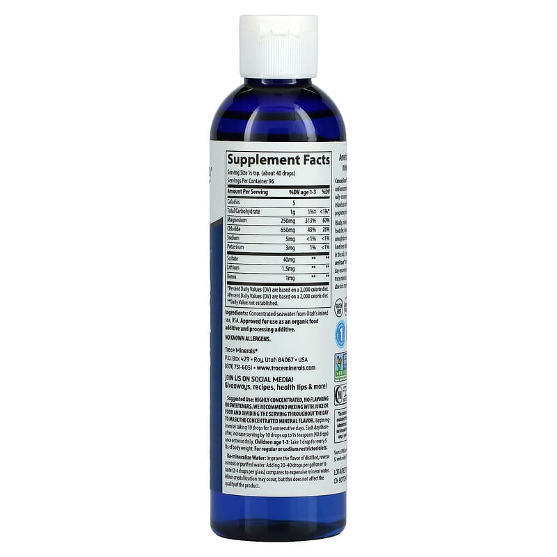 Trace Minerals ® ConcenTrace Trace Mineral Drops 8 fl oz (237 ml) 8 Thành phần vi chất Trace Minerals ® ConcenTrace Trace Mineral Drops 8 fl oz (237 ml) 878941000058