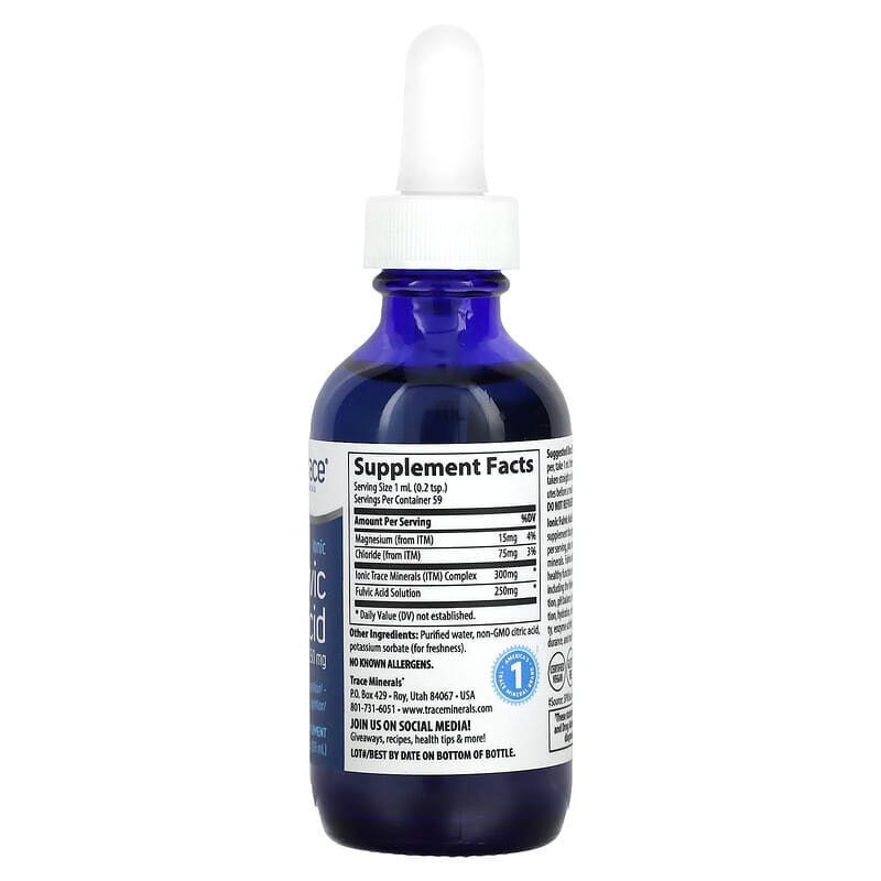 Trace Minerals ® Ionic Fulvic Acid 250 mg 2 fl oz (59 ml) 8 Thành phần vi chất Trace Minerals ® Ionic Fulvic Acid 250 mg 2 fl oz (59 ml) 878941003110
