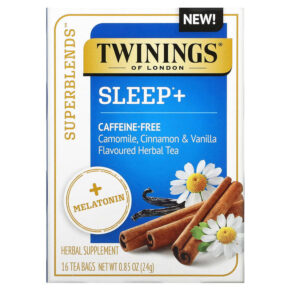 Twinings Sleep+ + Melatonin Herbal Tea Camomile Cinnamon & Vanilla Caffeine Free 16 Tea Bags 0.85 oz (24 g) 070177229337