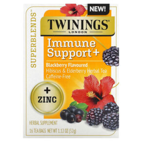 Twinings Superblends Immune Support+ Hibiscus & Elderberry Herbal Tea Blackberry Caffeine-Free 16 Tea Bags 1.12 oz (32 g) 070177230173