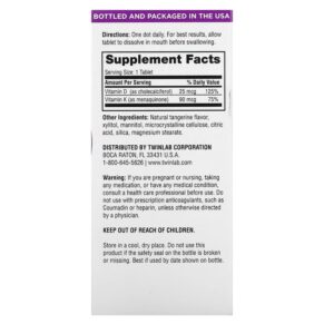 Twinlab D3 Dots + K2 All-Natural Tangerine 1000 IU (25 mcg) 60 Tablets 3 Twinlab D3 Dots + K2 All-Natural Tangerine 1000 IU (25 mcg) 60 Tablets 027434031622