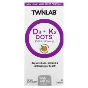Twinlab D3 Dots + K2 All-Natural Tangerine 1000 IU (25 mcg) 60 viên 027434031622