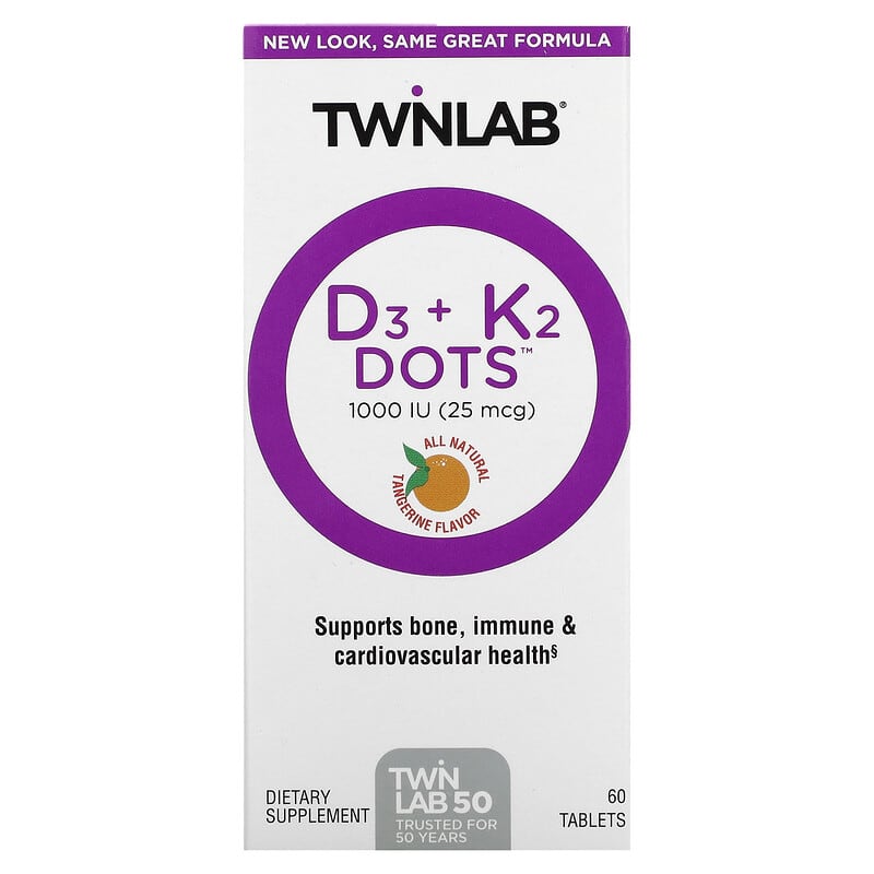 Twinlab D3 Dots + K2 All-Natural Tangerine 1000 IU (25 mcg) 60 Tablets 1 Twinlab D3 Dots + K2 All-Natural Tangerine 1000 IU (25 mcg) 60 viên 027434031622