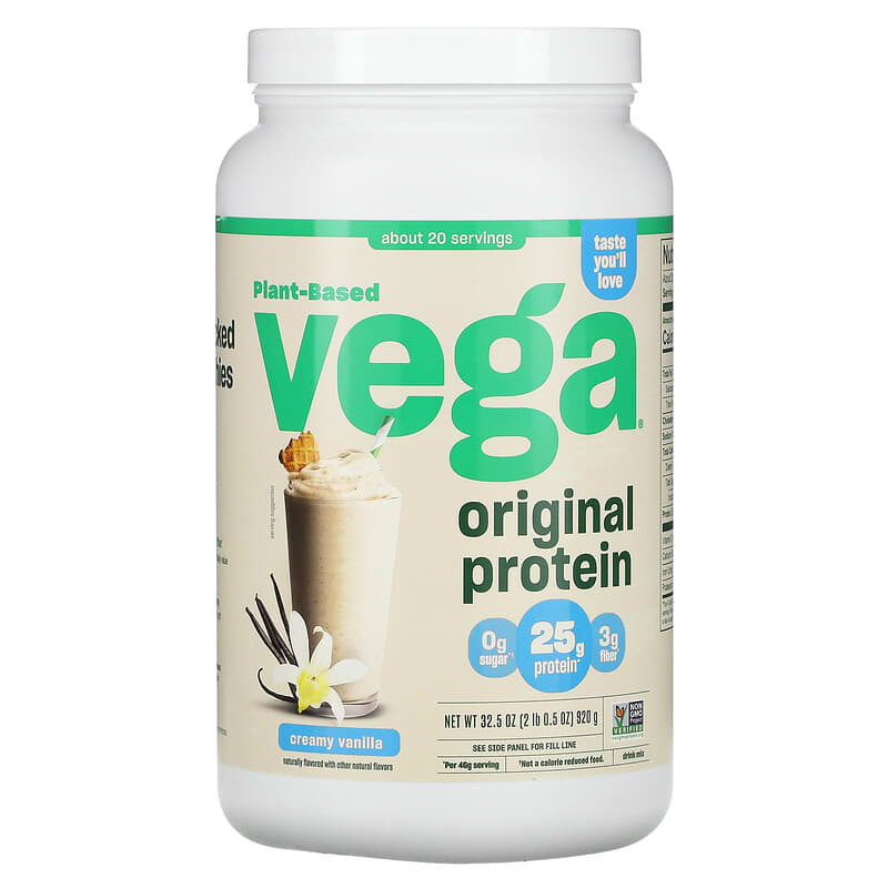 Vega Plant-Based Original Protein Creamy Vanilla 2 lb 0.5 oz (920 g) 1 Vega Plant-Based Original Protein Creamy Vanilla 2 lb 0.5 oz (920 g) 838766001395