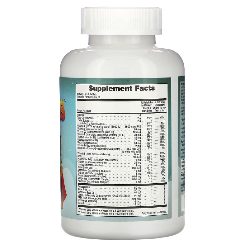 Vitables Multi-Vitamin for Children Assorted Fruit Flavors 180 Vegetarian Tablets 8 Thành phần vi chất Vitables Multi-Vitamin cho trẻ em Assorted Fruit Flavors 180 viên 898220014590