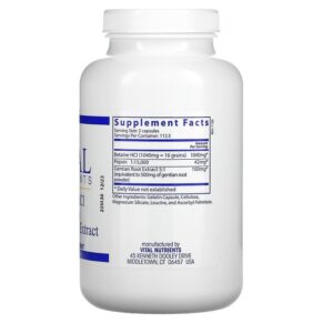 Vital Nutrients Betaine HCl Pepsin Gentian Root Extract 225 Capsules 693465425114
