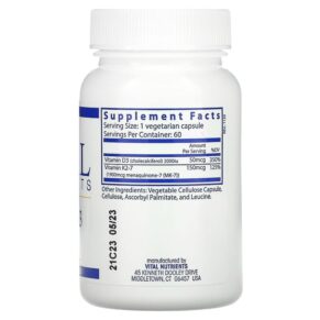 Vital Nutrients K2-7 + D3 60 Vegetarian Capsules 693465549117