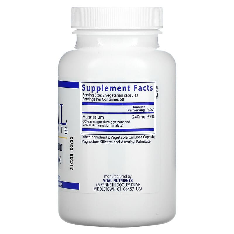Vital Nutrients Magnesium 120 mg 100 Vegetarian Capsules 8 Thành phần vi chất Vital Nutrients Magnesium 120 mg 100 viên 693465306116