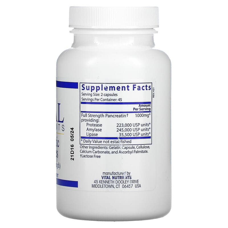 Vital Nutrients Pancreatic Enzymes 500 mg 90 Capsules 8 Thành phần vi chất Vital Nutrients Pancreatic Enzymes 500 mg 90 viên 693465417119
