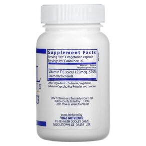 Vital Nutrients Vitamin D3 5.000 IU 90 Vegetarian Capsules 693465539118