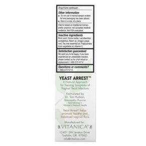 Vitanica Yeast Arrest 14 Vaginal Suppositories 708118020056
