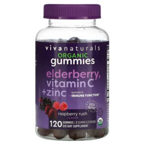 Viva Naturals Organic Elderberry Vitamin C + Zinc Raspberry Rush 120 viên 811067032336