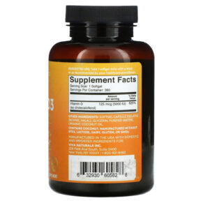 Viva Naturals Vitamin D with Organic Coconut Oil High-Potency 5.000 IU 360 Softgels 632930605828