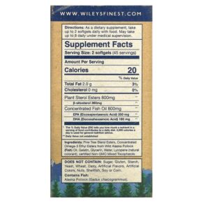 Wiley's Finest Wild Alaskan Fish Oil Cholesterol Support 800 mg 90 Softgels 857188004159