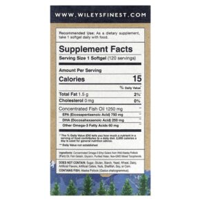 Wiley's Finest Wild Alaskan Fish Oil Peak EPA 1.250 mg 120 Fish Softgels 857188004203