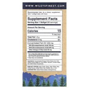 Wiley's Finest Wild Alaskan Fish Oil Peak EPA 1.000 mg 60 Fish Softgels 857188004074
