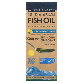 Wiley's Finest Wild Alaskan Fish Oil Peak Omega-3 Liquid Natural Lemon 2.300 mg 4.23 fl oz (125 ml) 857188004043