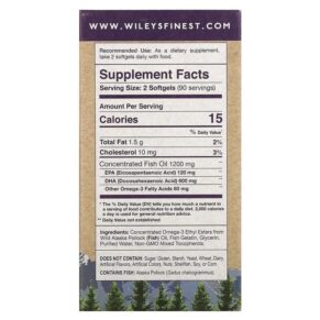 Wiley's Finest Wild Alaskan Fish Oil Prenatal DHA 600 mg 180 Fish Softgels 857188004029