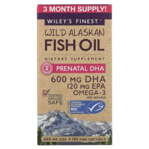 Wiley's Finest Wild Alaskan Fish Oil Prenatal DHA 600 mg 180 Fish viên 857188004029