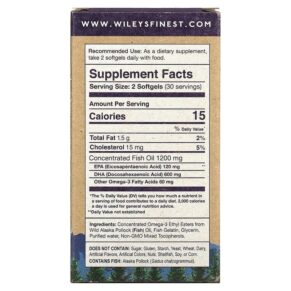 Wiley's Finest Wild Alaskan Fish Oil Prenatal DHA 600 mg 60 Fish Softgels 857188004036