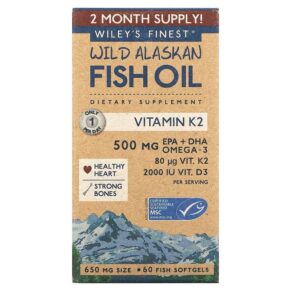 Wiley's Finest Wild Alaskan Fish Oil Vitamin K2 650 mg 60 Fish viên 857188004340