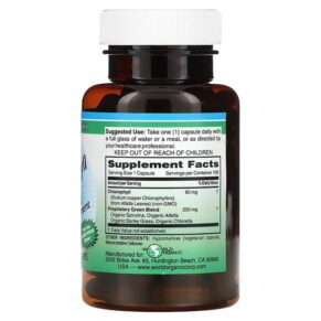World Organic Chlorophyll 60 mg 100 Vegetarian Caps 726899590476