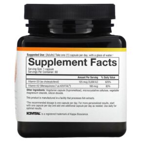 Youtheory K2D3 Essential Daily Vitamins 60 Vegetarian Capsules 850021920357
